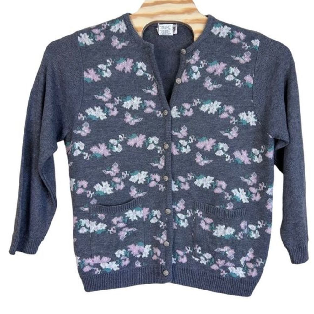 Vintage knit button front floral cardigan size‎ large